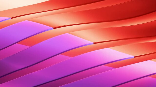 abstract 3d background with waves two colors pink and red, seamless loop