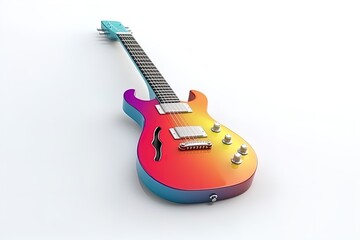 Classic eletric guitar colorful 3d render illustration on isolated background