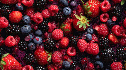 seamless repeatable and tilelable texture pattern of fresh mixed berries fruits - Generative AI