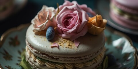 Obraz na płótnie Canvas Cake with decorative flowers, Generative AI