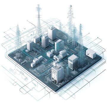 3D rendered illustration of a smart energy city grid 