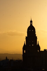 Sunset in Murcia with the cathedral tower in the background