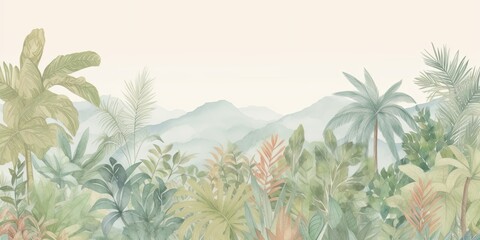 Jungle Ferns Watercolor painting, generative ai
