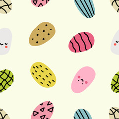 Seamless pattern with cute Easter eggs. Vector illustration.