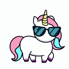 Cool unicorn with sunglasses rainbow logo vector art