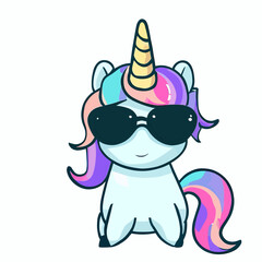 Cool unicorn with sunglasses rainbow logo vector art