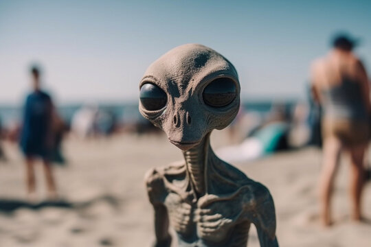 funny alien dude on the beach, created with generative ai