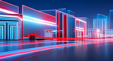 Fototapeta premium Impressive 3D Neon Urban City Building