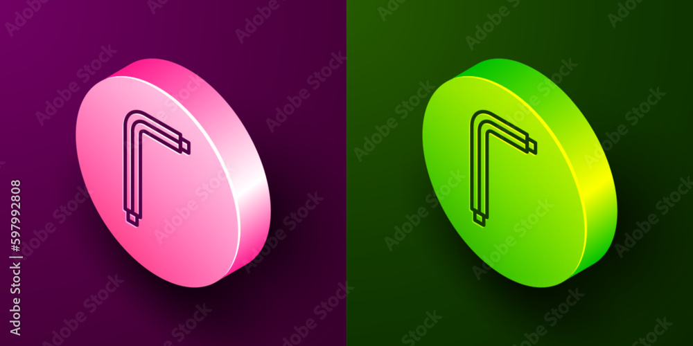 Poster isometric line tool allen keys icon isolated on purple and green background. circle button. vector