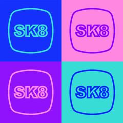 Pop art line Skateboard icon isolated on color background. Extreme sport. Sport equipment. Vector