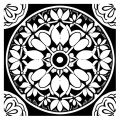 Flower clipart vector design black and white