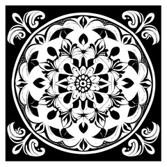 Flower clipart vector design black and white