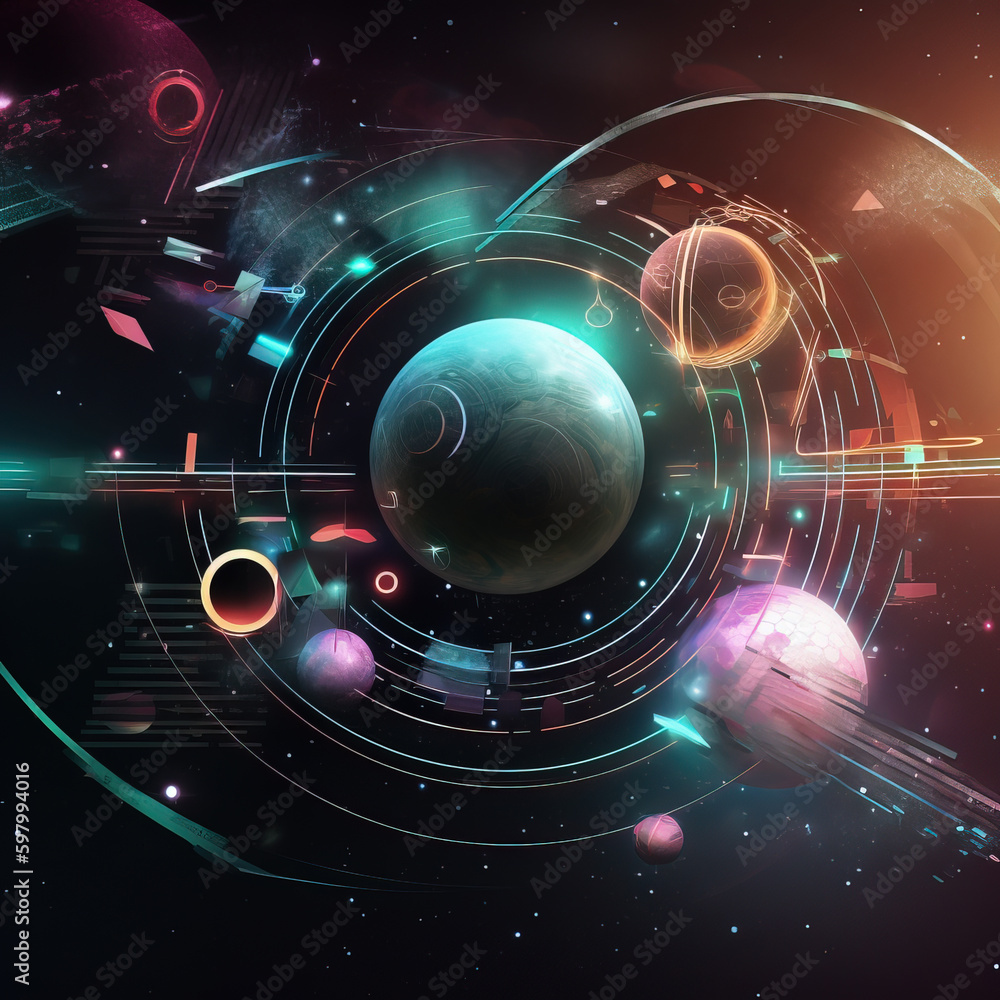 Poster abstract background of technology sphere,created with generative ai tecnology.