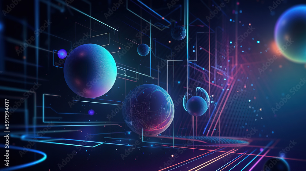 Poster abstract background of technology sphere,created with generative ai tecnology.