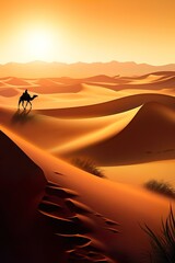 Fototapeta na wymiar Camel sunset in the desert