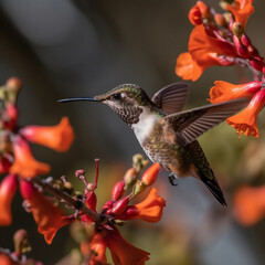 Fototapeta na wymiar Beautiful little hummingbird keeping flying photography AI Generated Image