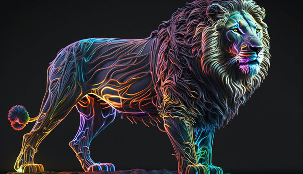 beautiful lion photography neon light color AI Generated Image