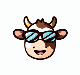 Cute little cow with sunglasses logo vector art