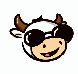 Cute little cow with sunglasses logo vector art