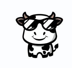 Cute little cow with sunglasses logo vector art