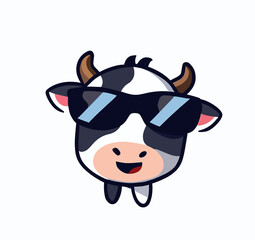Cute little cow with sunglasses logo vector art