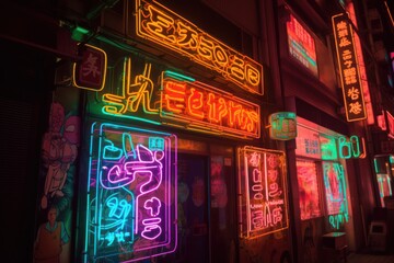 Cyberpunk Tokyo Neon Japanese Cityscape Vintage City Illustration
