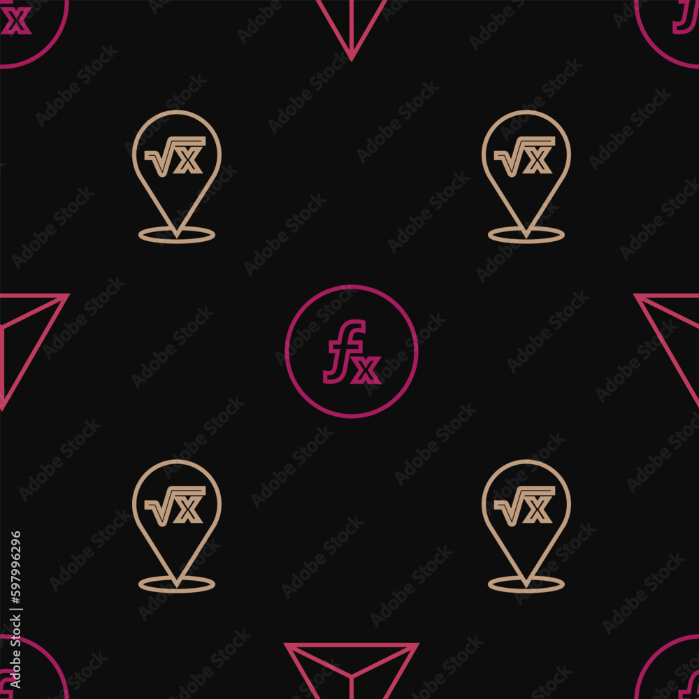 Poster set line geometric figure tetrahedron, square root of x glyph and function mathematical symbol on se