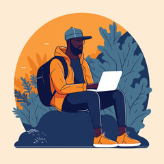 Illustration of People using Laptops for Freelancing, Online Training, and Webinars