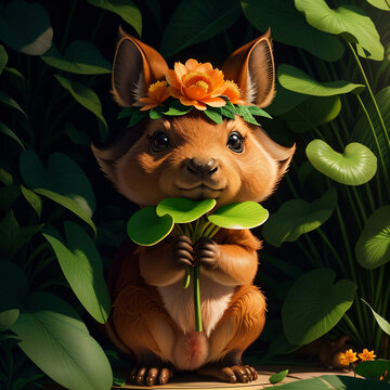 Forest friend, cute and lovely creature in natural habitat, ferret, marmot, capybara, squirrel, hamster