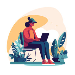 Online Work and Learning: A Conceptual Illustration of People using Laptops for Freelancing, Online Training, and Webinars