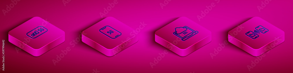 Poster set isometric line 5g wireless internet, mobile with, network cloud connection and data transfer and