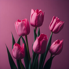 Spring tulip flowers on pink background.