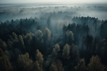 Obraz premium Misty Dawn in the Enchanted Forest. AI generated.