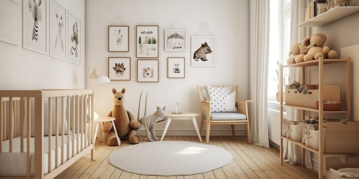 AI Generated. AI Generative. Photorealistic Nursery Room In Cozy Warm Family Scandinavian Style. House Appartment Lifestyle Love Big Family Kids Vibe. Graphic Art