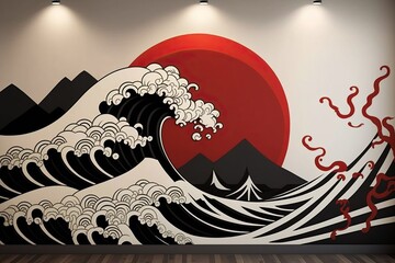 Create design that features a minimalist rendition of a traditional Japanese pattern, such as waves or Mount