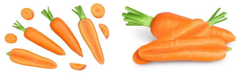 Carrot isolated on white background with full depth of field. Top view. Flat lay