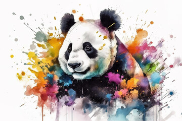 Fototapety  Watercolor painting of a panda on a white background. Wildlife Animals. Illustration, generative AI.