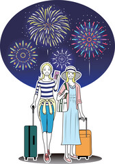 女性同士で花火大会を訪れる観光客