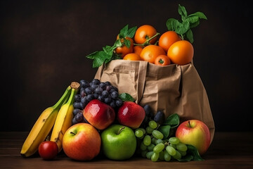 Fototapeta na wymiar Fresh and healthy fruit in a shopping bag