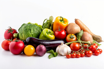 Fototapeta na wymiar Fresh fruit and vegetable background in white background