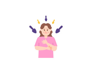 a woman who feels fear and anxiety because she gets a lot of pressure. distressed, stressed, and depressed. mental health problems. the character of people. illustration concept design. vector element