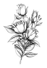 Hand drawn sketch of a bouquet of roses. Generative AI.