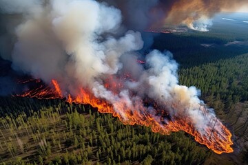 Astonishing ecological calamity represented by an extensive, raging forest fire. Generative AI