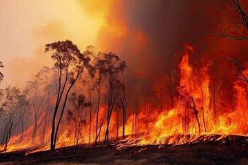 Astonishing ecological calamity represented by an extensive, raging forest fire. Generative AI