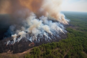 Astonishing ecological calamity represented by an extensive, raging forest fire. Generative AI