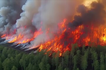 Fototapeta na wymiar Astonishing ecological calamity represented by an extensive, raging forest fire. Generative AI