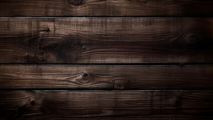 Fototapeta premium A dark brown wood wall with a dark background, AI Generative