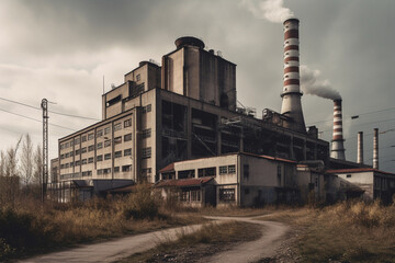 Fototapeta premium An industrial power plant emitting toxic smoke into the atmosphere, causing pollution and environmental damage. Ai generated.