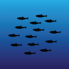 black silhouette school of fish. group of fish. vector illustration.