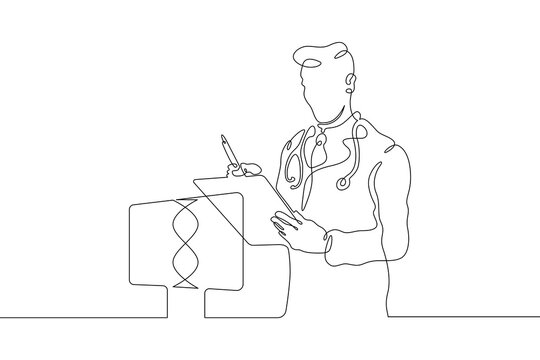 doctor writing notes, continuous line art clip art preview